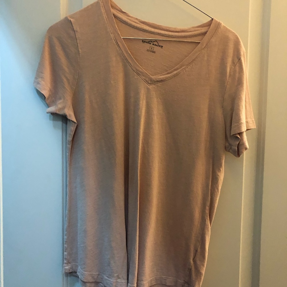 Pale Pink V Neck Short Sleeve Top